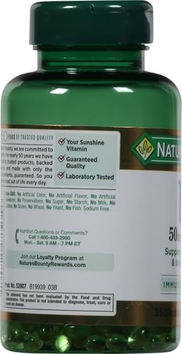 Nature's Bounty Vitamine D3 2000 UI|Soutient la santé immunitaire, l'absorption du calcium et la solidité des os|Essentiel pour des os sains|Sans OGM, sans gluten, 350 gélules, 1 dose par jour pour une santé quotidienne (Lot de 2)