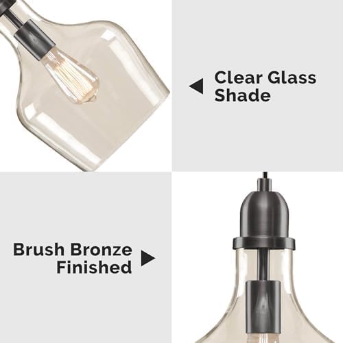 INK+IVY Auburn Pendant Kitchen Lighting for Dining Room, Industrial Lights, Hand-blown Glass Bell Shaped Pendant Light for Kitchen Island, Foyer, Bedroom, 9" Dia x 95.5" H, Bronze/Clear