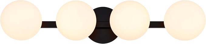 Black Bathroom Vanity Light Fixtures, Modern 4 Lights Matte Black Globe Wall Sconce Lighting, Porch Wall Mount Light Fixture for Bathroom, Mirror Cabinets Hallway Stairs