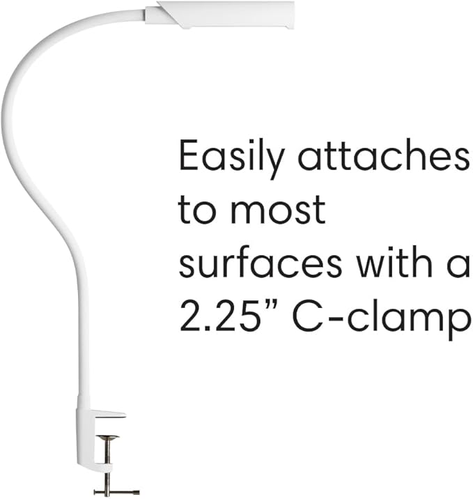 Reliable UberLight Flex 3100TL Task Light – LED Portable Desk Light with Clamp, USB Connection, 26.5” Flexible Gooseneck, 270° Rotational Head, 9 Light Settings, and up to 60,000 Hours of Use (White)