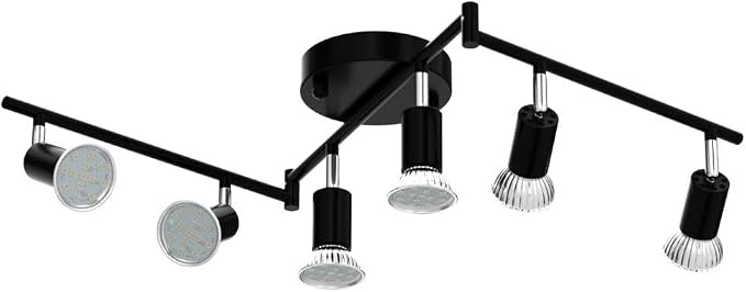 Unicozin LED 6 Light Track Lighting Kit, 46.5'' Black 6 Way Ceiling Spot Lighting, Flexibly Rotatable Head, Track Light Included 6 x LED GU10 Bulb (4W, Daylight White 5000K, 400LM)