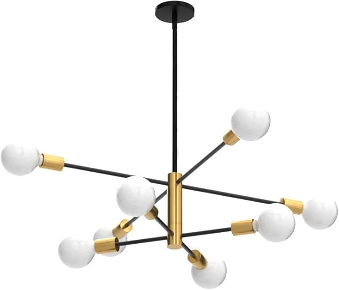 KAISITE Modern Sputnik Chandelier - 8-Light Ceiling Light Fixture Height Adjustable Mid Century Plating Finished Black and Gold Chandelier for Bedroom Living Room Dining Room Kitchen Foyer