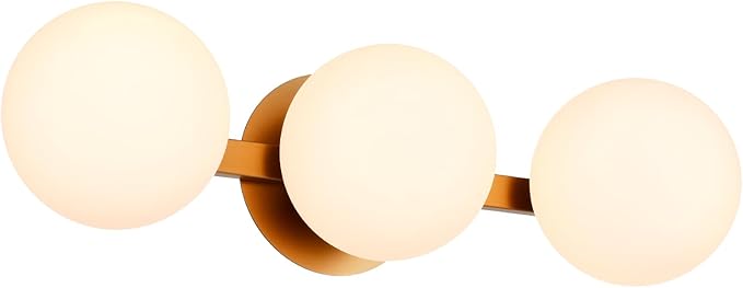 Bathroom Vanity Light Fixtures, Modern 3 Lights Globe Wall Sconce Lighting Aged Brass, Porch Wall Mount Light Fixture for Bathroom, Mirror Cabinets Hallway Stairs