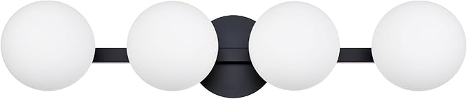 Black Bathroom Vanity Light Fixtures, Modern 4 Lights Matte Black Globe Wall Sconce Lighting, Porch Wall Mount Light Fixture for Bathroom, Mirror Cabinets Hallway Stairs