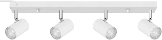 BoostArea LED Track Lighting Ceiling Fixtures, White 4-Light Plug in Track Lights for Kitchen, 23" Ceiling Spotlight, 15 FT Cord,Flexibly Rotatable Wall Mount Light Head for Bedroom Hallway