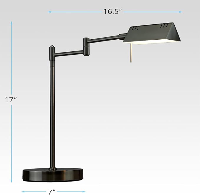 O'Bright LED Pharmacy Table Lamp, Full Range Dimming, 12W LED, 360 Degree Swing Arms, Desk, Reading, Craft, Work Lamp, ETL Tested, Black