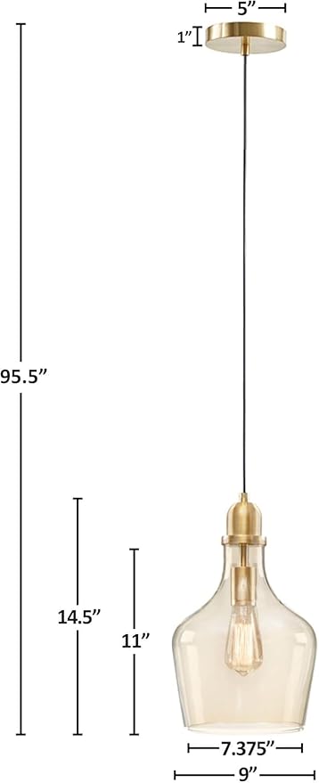 INK+IVY Auburn Pendant Lighting for Dining Room, Industrial Kitchen Lights, Hand-blown Glass Bell Shaped Pendant Light for Kitchen Island, Foyer, Bedroom, 9" Dia x 95.5" H, Gold/Clear