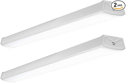 Sunco 2 Pack LED Wraparound Light Fixture 4FT, Garage Ceiling Lights, Linkable 40W=300W, 3500 LM, 6000K Daylight Deluxe, Hardwired, Surface Mount, Workshop Utility Light ETL