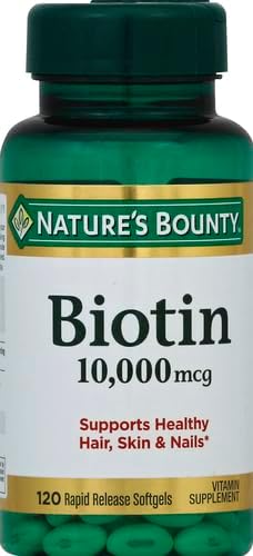 Nature's Bounty Biotin Hair Skin and Nails Vitamins, Supports Healthy Hair, Skin and Nails, 10,000 mcg, 120 Softgels (Pack of 2)