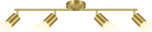 BoostArea Gold LED 4 Light Track Lighting Kit, 4 Way Ceiling Spot Lighting, Flexibly Rotatable Light Head for Kitchen, Living Room, Bedroom, Bulb Not Included