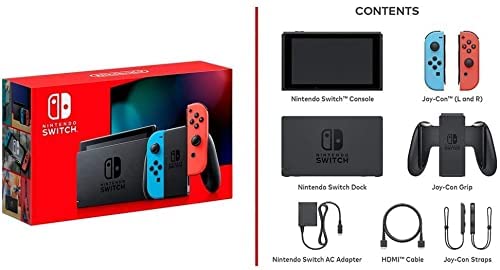 Nintendo Switch Deluxe Holiday Game Bundle: Nintendo Switch with Neon Blue and Neon Red - 6.2" Touchscreen LCD Display + Nintendo Switch Minecraft Game and T.F. Card (Renewed)