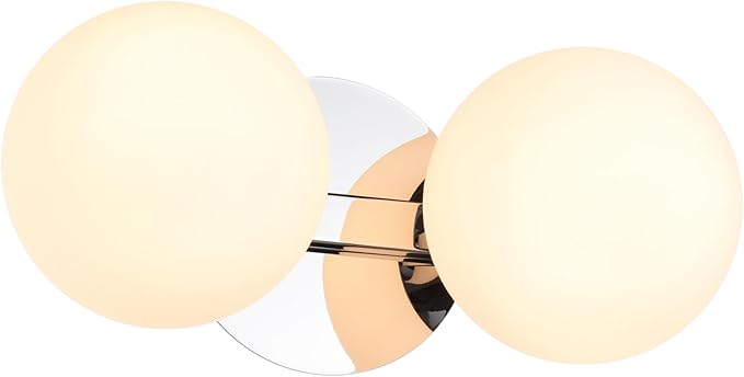 Bathroom Vanity Light Fixtures, Modern 2 Lights Globe Wall Sconce Lighting Chrome, Porch Wall Mount Light Fixture for Bathroom, Mirror Cabinets Hallway Stairs