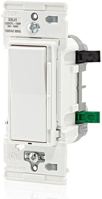 Leviton Lever Edge Rocker Slide Dimmer Switch for LED/Incandescent Bulbs, 150 Watt, Single Pole or 3-Way, 2-Pack, ESL01-2PW, White