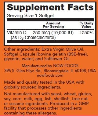 NOW Foods Supplements, Vitamin D-3 10,000 IU, Highest Potency, Structural Support*, 200 Softgels