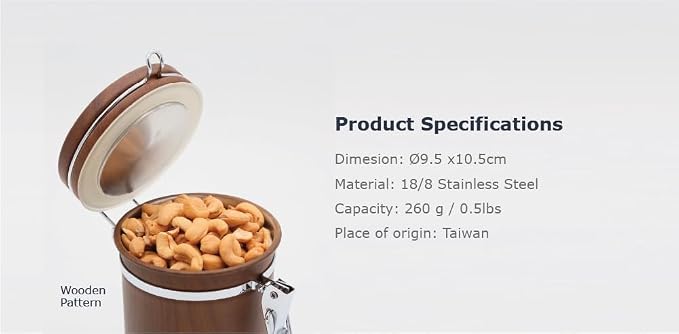 PRINCE G Airtight Coffee Canister, Light-Blocking Stainless Steel Coffee Storage Container with Scoop, 260g Coffee Bean Storage Jar, Bronze