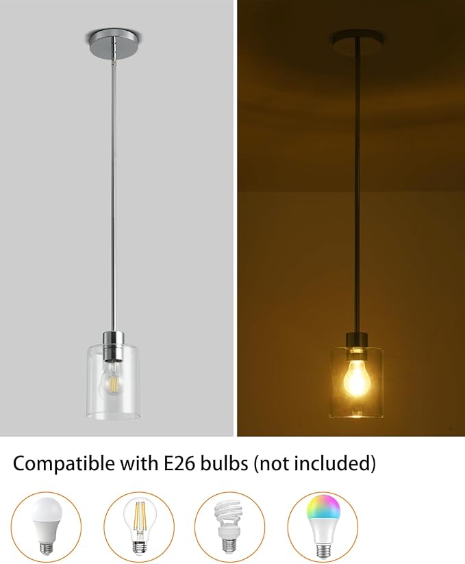 Chrome Pendant Lights Kitchen Island - Clear Glass Pendant Light Fixture Multiple Stems Rods 3 Units 12 Inch 3 Units 4 Inch (2 Pack Chrome Downrod)
