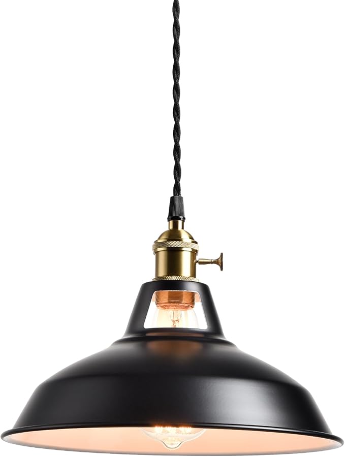 CLAXY Industrial Black Barn Pendant Light with Switch E26 Height Adjustable Hanging Ceiling Light Fixture for Kitchen Bar Restaurant Coffee loft