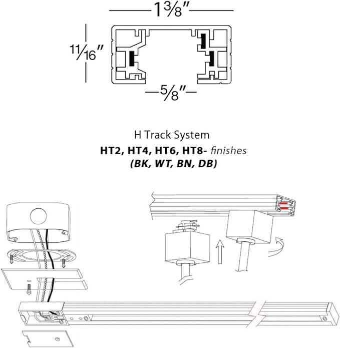 WAC Lighting, H Track 6FT Single Circuit 120V with 2 Endcaps in Dark Bronze