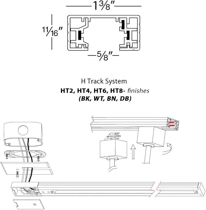 WAC Lighting H Track 2FT Single Circuit Field Cuttable 120V Track for H Style 3-Wire Track Fixtures with 2 Endcaps in Dark Bronze