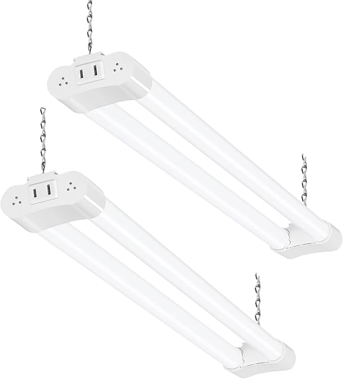 hykolity 2 Pack LED Shop Light, 2FT 22W [200W Equivalent], 2400lm, 5000K Daylight, with Plug,Linkable Led Garage Ceiling Lights, Workshop,Hanging or Surface Mount, White
