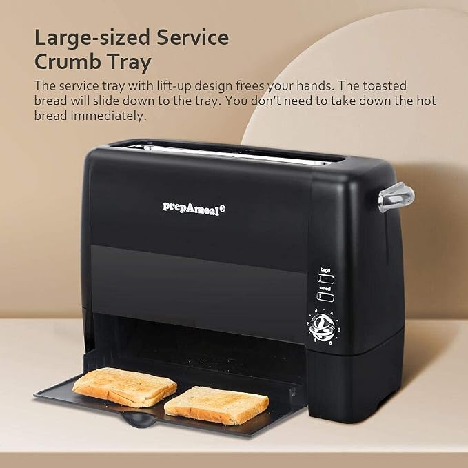 Long Slot Toaster 2 Slice Wide Slot Bread & Bagel Toaster (Black) | 1400W Slim Toaster, Thin & Compact Toaster, Removable Crumb Tray, 6 Shade Settings
