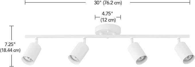 Globe Electric 57011 4-Light Track Lighting, Matte White Finish, Adjustable Cylindrical Heads, GU10 Base, Dimmable, Modern Low-Profile Design