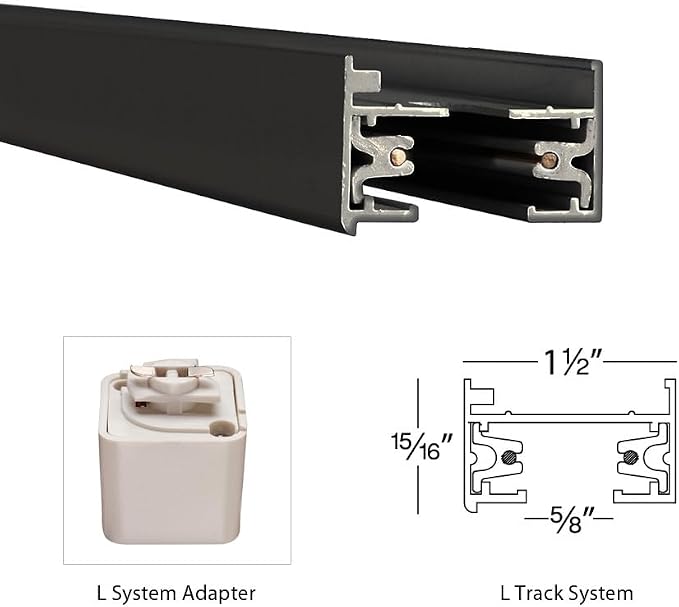 WAC Lighting L Track 8FT Single Circuit Field Cuttable 120V Track for L Style 2-Wire Track Fixtures with 2 Endcaps in Black