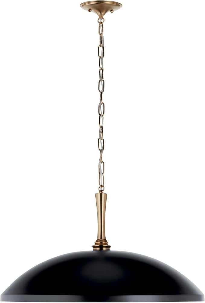 Kichler Delarosa 1-Light Pendant Light Fixture, Oversized Kitchen Island Hanging Light with Black Shade and Champagne Bronze Hardware, for Dining Room or Kitchen (12.75" x 24.25"), 52637BK