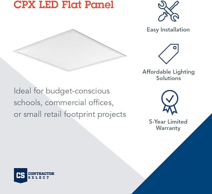 Lithonia Lighting CPX LED Flat Panel Light, 2Ftx2Ft LED Light Panel, Ceiling Lighting Fixture, 2500/3200/4000 Adjustable Lumens, 3500K/4000K/5000K Switchable CCT, Smooth Satin Lens, White (4-Pack)