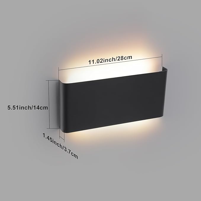 Mille Lucciole 11"Modern LED vanity light,15W Dimmable 5 CCT (3000K-6500K) Adjustable Wall Lamp,Up and Down Wall Lighting,Indoor Wall Sconce for Bedroom,Staircase,Hallway,Dressing Table, 2 Pack（Black）