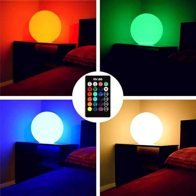Mr.Go 16-inch Indoor/Outdoor Waterproof Rechargeable LED Glowing Ball Light Orb Globe Lamp w/Remote, 16 RGB Colors 4 Light Effects, Ideal Home Garden Pool Patio Party Ambient Decorative Lighting