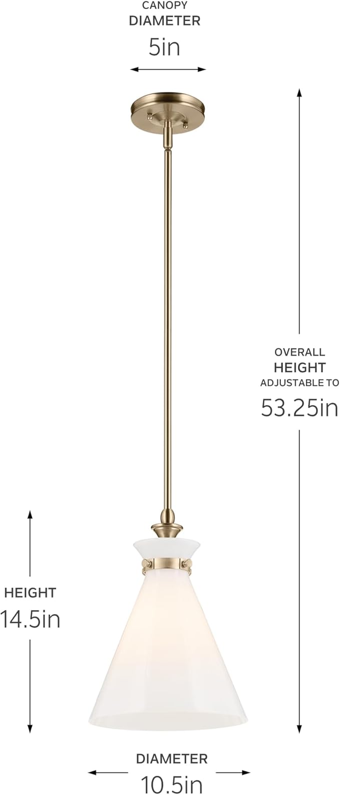 Kichler Laria 1-Light Pendant Light Fixture, Kitchen Island Hanging Light with Opal Glass in Champagne Bronze, Updated Traditional Style for Dining Room (14.5" x 10.5"), 52774CPZ