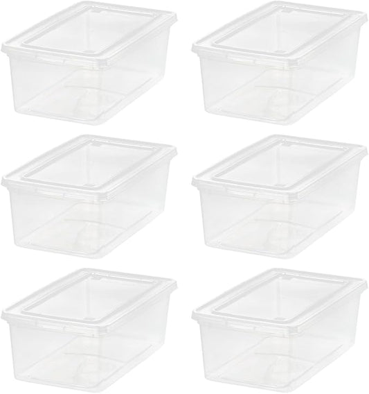 IRIS USA 6 Qt Storage Bins with Lids, 6-Pack Clear Plastic Storage Containers, Stackable Organization Boxes for Shoes, Crafts, Classroom Supplies & Household Storage