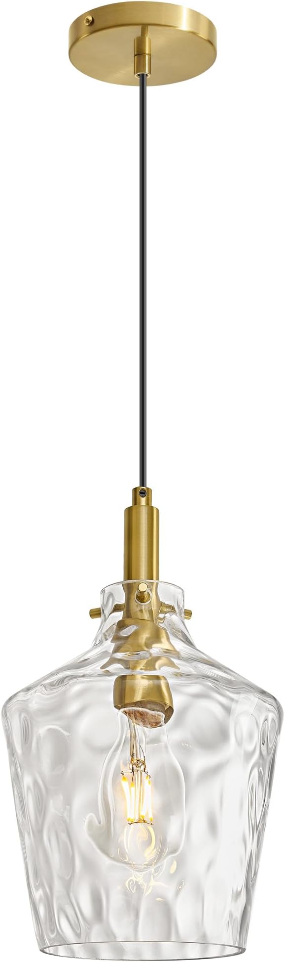 Modern Hammered Glass Pendant Lighting for Kitchen Island 1 Pack, Farmhouse Gold Pendant Light Fixtures, Height Adjustable Ceiling Pendant Light, 8 Inch