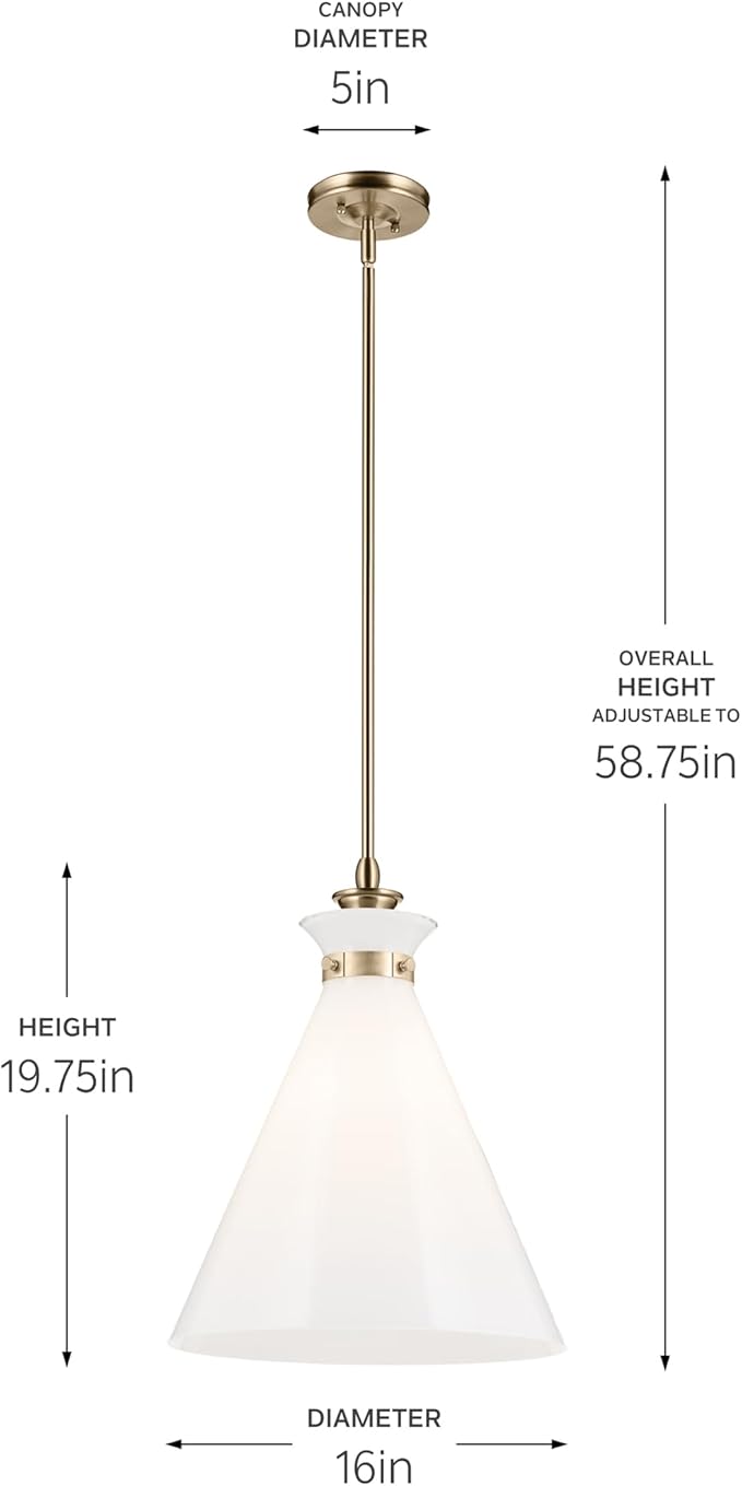 Kichler Laria 1-Light Pendant Light Fixture with Opal Glass, Updated Traditional Hanging Light for Kitchen Island and Dining Room in Champagne Bronze (19.75" x 16"), 52775CPZ