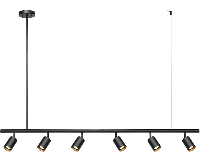 Globe Electric 64000123 55" 6-Light Adjustable Height Track Light, Matte Black, Pivoting Heads, GU10 Base Bulbs Not Included, Ceiling Light Fixture, Kitchen and Home Lighting Decor