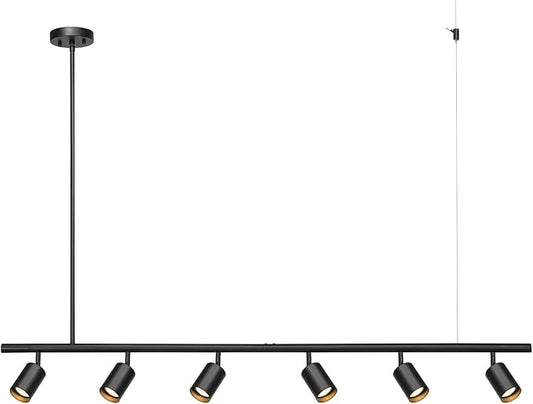 Globe Electric 64000123 55" 6-Light Adjustable Height Track Light, Matte Black, Pivoting Heads, GU10 Base Bulbs Not Included, Ceiling Light Fixture, Kitchen and Home Lighting Decor