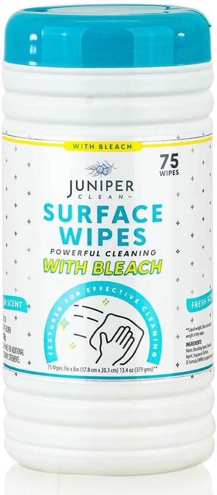 1 paquet de lingettes nettoyantes pour surfaces à l'eau de Javel, nettoyant tout usage pour salle de bain, cuisine, bureau, boîte de 75 lingettes, feuille de 19 x 17,8 cm, parfum frais, non pelucheuses et durables