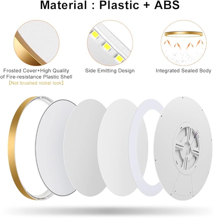 12 Inch Gold Flush Mount Ceiling Light, 2 Pack 24W 3200LM 5000K Daylight White LED Ceiling Light Fixture, Ultra Thin Round Flat Ceiling Light for Bedroom, Kitchen, Bathroom, Hallway