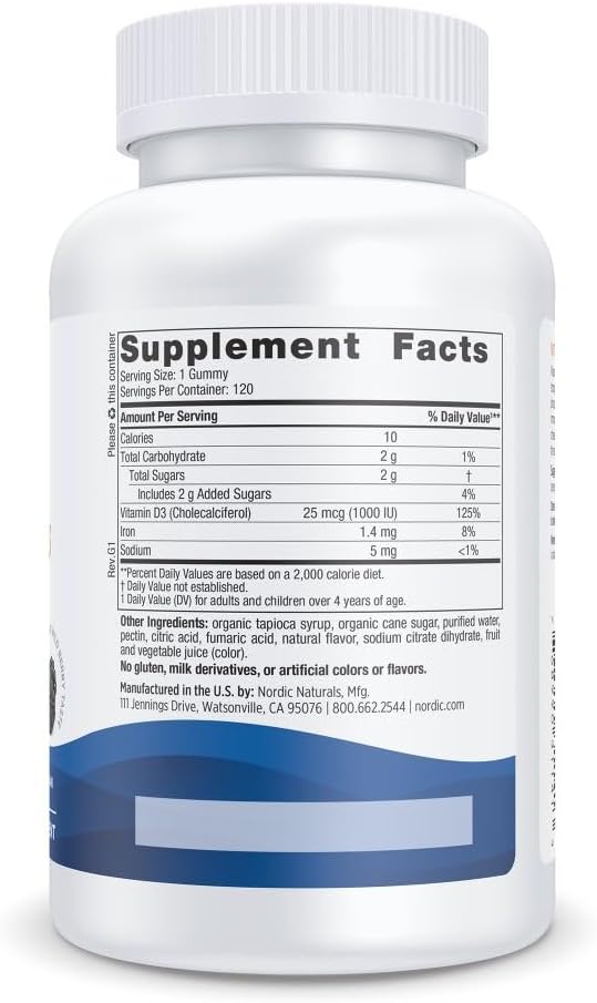 Nordic Naturals ビタミンD3 グミ ワイルドベリー味 - 120グミ - ビタミンD3 1000 IU、鉄 1.4mg配合 - 美味しい - 健康な骨、気分、免疫機能に - 非遺伝子組み換え - 120食分