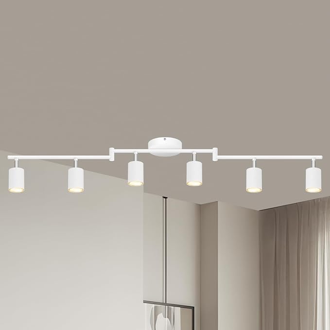 AUQUEE 6 Light Track Lighting Fixtures Ceiling, Matte White Kichen Track Lighting Fixtures with Rotatable Light Heads, Foldable Lamp Arms, Modern LED Track Lights for Kitchen/Hallway, No GU10 Bulb