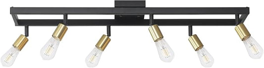 GLOBE Electric 64000096 36" 6-Light Track Lighting, Matte Black, Brass Sockets, Adjustable Pivoting Heads, Ceiling Light Fixture for Kitchen Island, Hallway, or Dining Room, Modern Farmhouse Lights