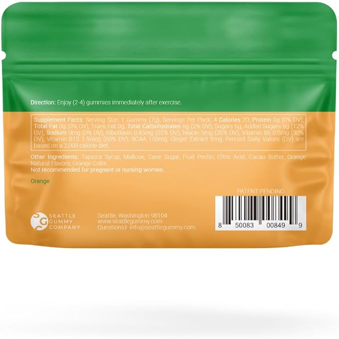 SGC Recover Gummies – 600mg BCAAs + Antioxidants – Fast-Acting Post-Workout Support for Muscles & Energy – On-The-Go Packets – Orange Ginger Flavor