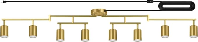 Plug in Track Lighting LED, Track Lighting Fixtures Ceiling, Gold 8-Light Kitchen Light Kit, Plug in Wall Light with 14.8ft Power Cord, Rotatable Ceiling Spotlight for Bedroom(GU10 Socket, NO Bulb)