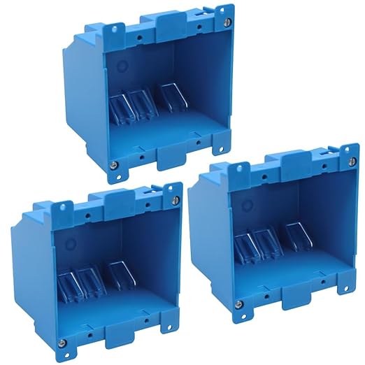 2-Gang Old Work Box,Blue,Plastic Junction Box for Switches, Old Work 2 Gang Outlet Box with Adjustable Mounting Tabs and Flanges for Residence,ETL Listed,AWG Standard(Pack of 3)