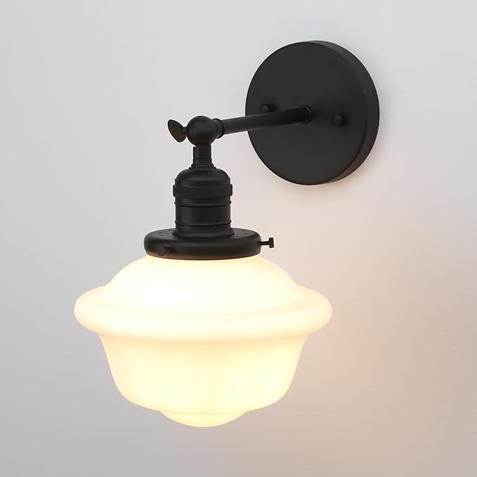 Pathson Vintage Wall Sconce Lamp with Milk White Glass Shade, Hardwired Bathroom Wall Vanity Lighting for Living Room Bedroom Kitchen