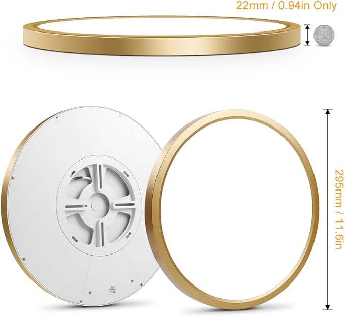12 Inch Gold LED Ceiling Light, 3000K Warm White, 24W Gold Flush Mount Ceiling Light, 3200LM Round Low Profile Ceiling Lights for Bedroom, Living Room, Dining Room