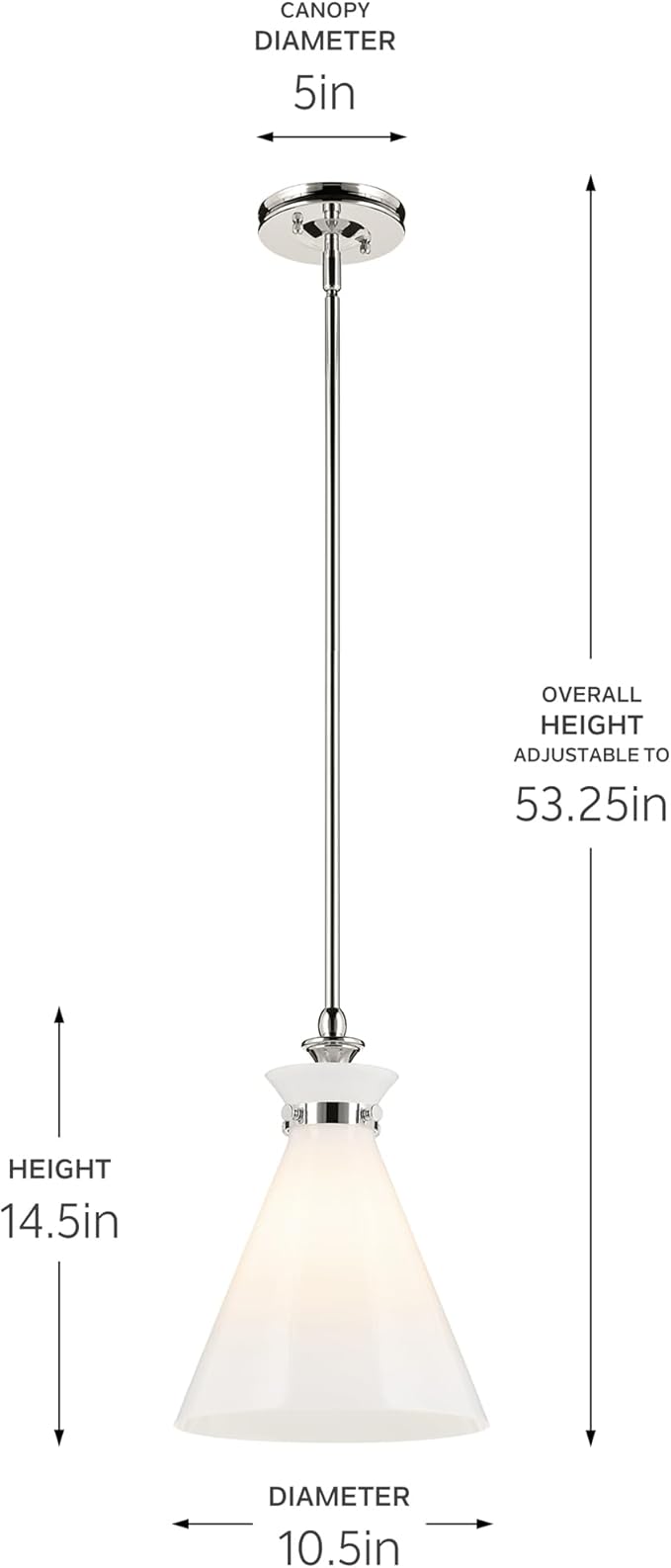 Kichler Laria 1-Light Pendant Light Fixture with Opal Glass in Polished Nickel, Kitchen Island Hanging Light for Updated Traditional Spaces (14.5" x 10.5"), 52774PM