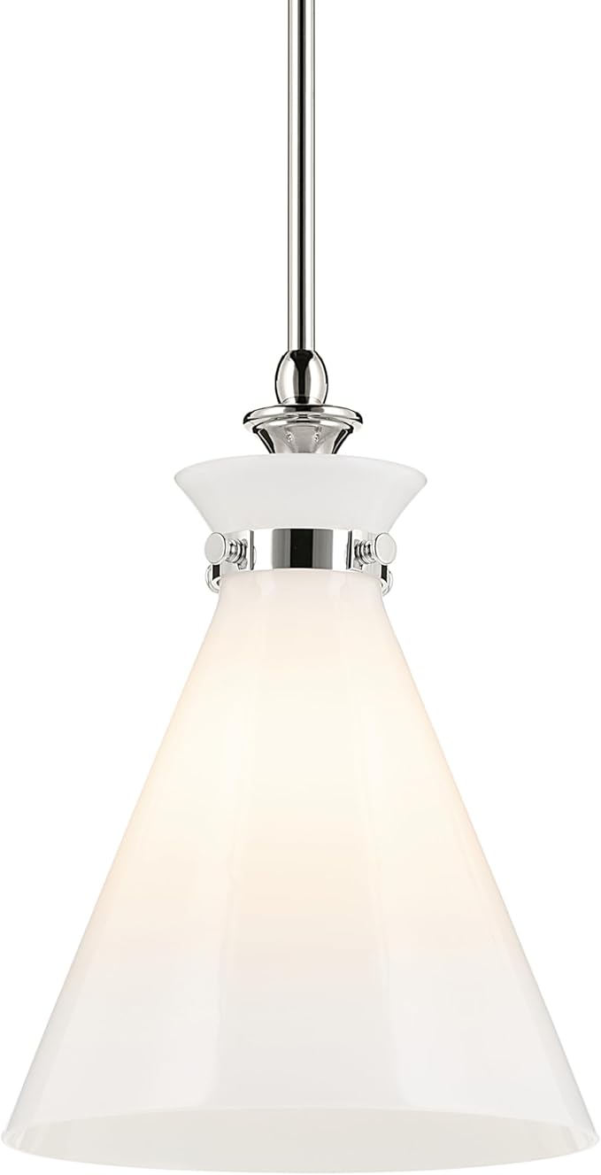 Kichler Laria 1-Light Pendant Light Fixture with Opal Glass in Polished Nickel, Kitchen Island Hanging Light for Updated Traditional Spaces (14.5" x 10.5"), 52774PM