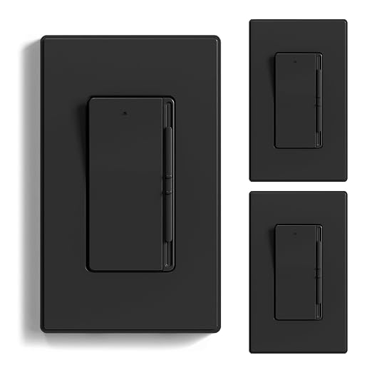ELEGRP Digital Slide Dimmer Light Switch, Dimmer Switch with Decorative Frameless Design Wallplate for LED/CFL, Incandescent,Halogen Bulbs, Single Pole/3-Way, UL Listed, 3 Pack, Matte Black
